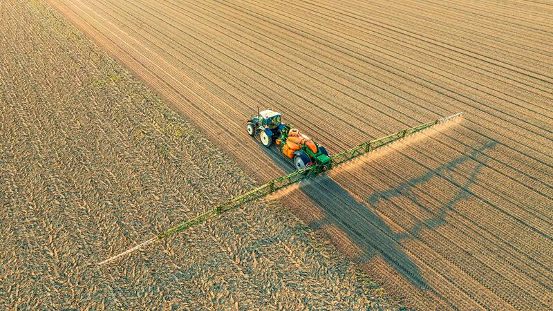 A tractor and sprayer