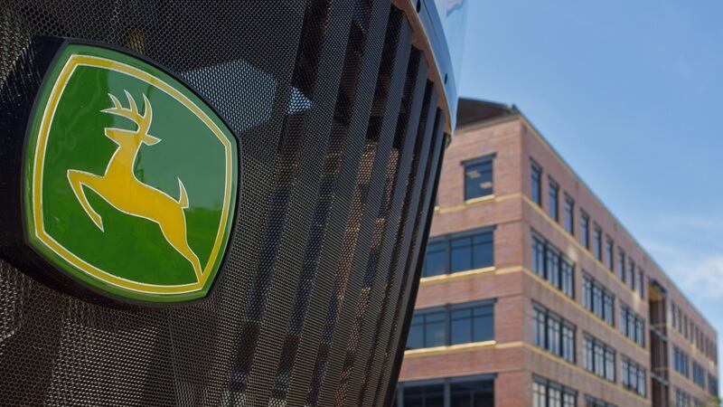 A John Deere machine outside the Moline headquarters