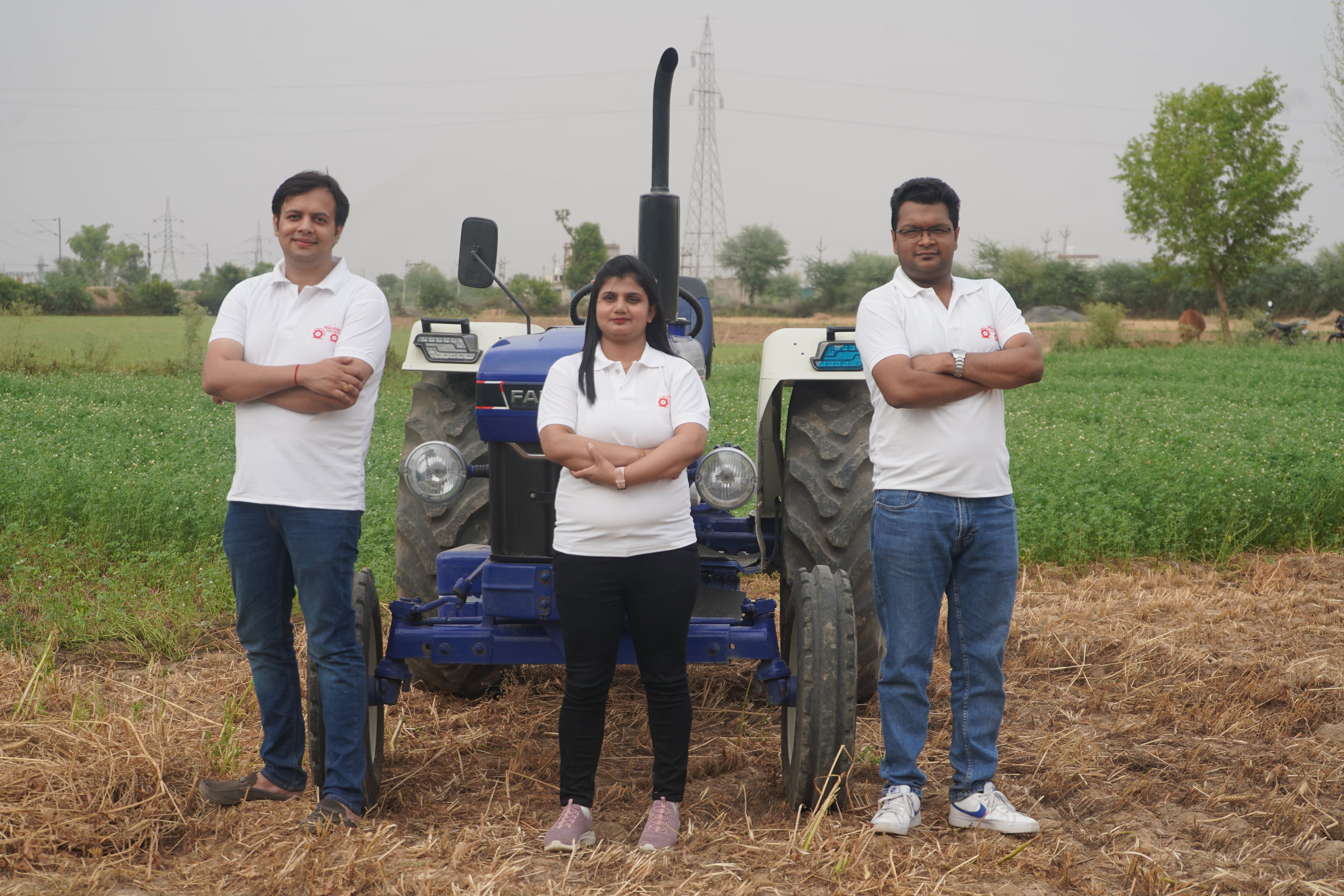 Tractor Junction founders Rajat Gupta (left), Shivani Gupta, and Animesh Agarwal (right). The company has just raised a Series A round of $22.6m.