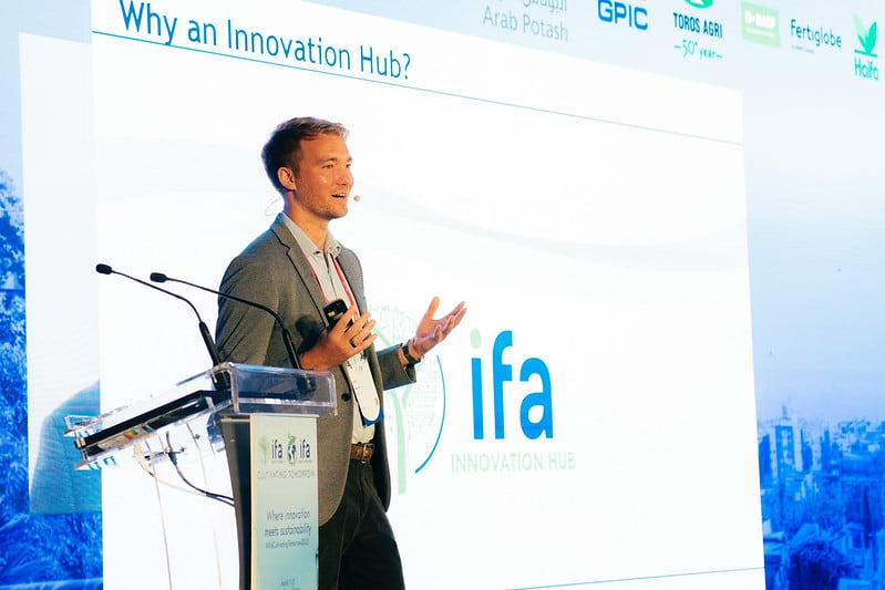 IFA Innovation Hub programme manager, Jack Keeys, speaking at its launch in Barcelona, April 2025.